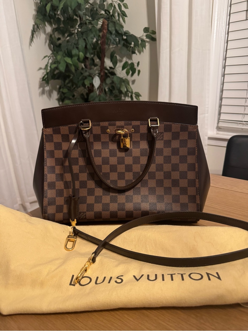 Louis Vuitton Rivoli MM Brown Damier Ebene Shoulder Bag with Gold Hardware